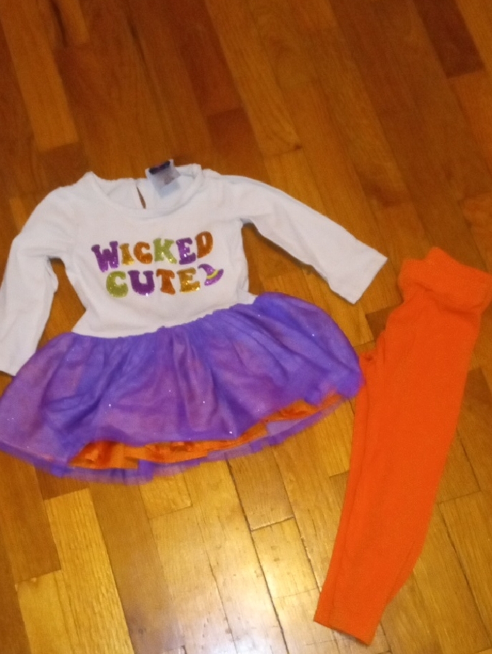 girls "Wicked Cute" Purple & Orange Tutu Dress and Leggings 3t